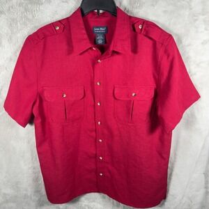 John Blair Mens Red Short Sleeve Button Up Shirt XLG Polyester‎ Casual Travel